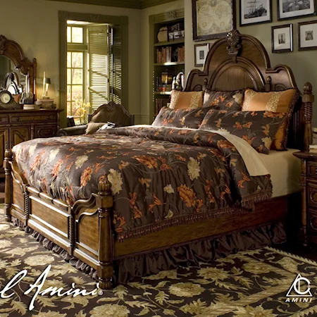 Queen-Size Panel Bed with Carving Accents